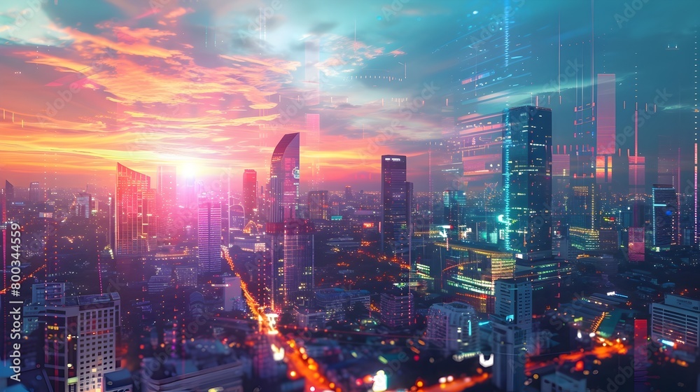 Glowing Cityscape of a Futuristic Metropolis at Sunset Glowing Cityscape of a Futuristic Metropolis at Sunset