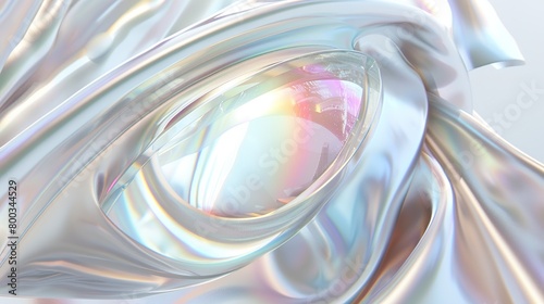 a close shot of a white oval prism with silver linings, in the style of psychadelic surrealism, subtle shades, flowing draperies, multi-coloured minimalism, iridescence/opalescence photo