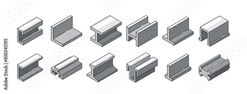 Metal Profile Products Vector Icons Set. Engineered Sections Used In Construction And Manufacturing In Various Shapes