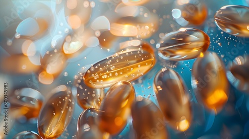 Surprising Focus on Pure Omega Fish Oil Capsules in a Surreal Perspective Generative ai photo