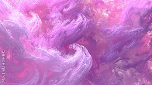  A painting featuring pink and purple swirls against a backdrop of similar hues, accentuated by white swirls on its left side