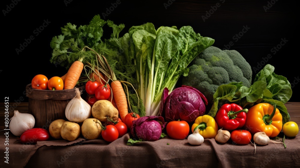 A vibrant display of organic, heirloom vegetables on a textured burlap background, emphasizing freshness and quality for a vegetarian cookbook,