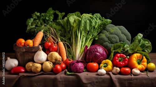 A vibrant display of organic  heirloom vegetables on a textured burlap background  emphasizing freshness and quality for a vegetarian cookbook 