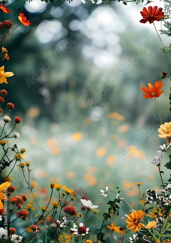 thin meadow flower frame with transparent background, dark flower power