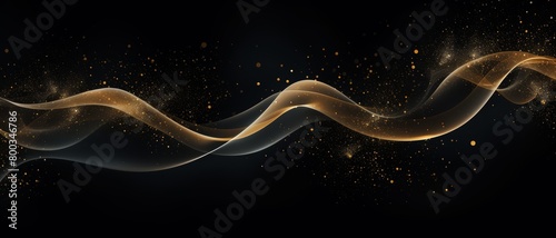 Black background with a luxury wave of golden particles, sparkling stars, and light for abstract themes,