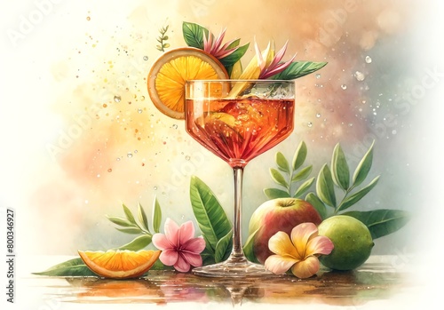 Watercolor painting of a Martinez Cocktail photo