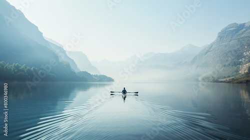 Person rowing on a calm lake photo