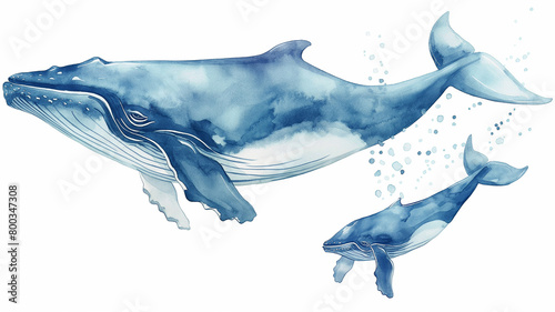 Humpback whale family Swimming Illustration of a graceful whale couple