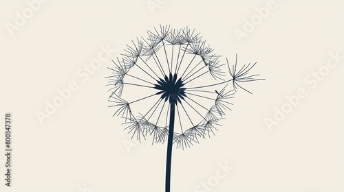 A depiction of a dandelion puff  simplified to its basic round shape and a few seed lines