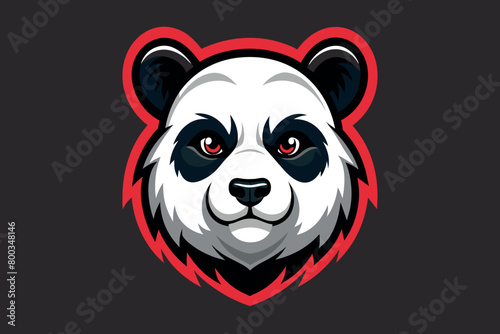 A panda bear with red eyes and a black nose