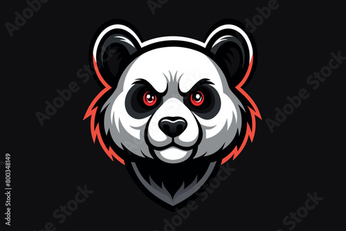 A panda bear with red eyes and a black and white face