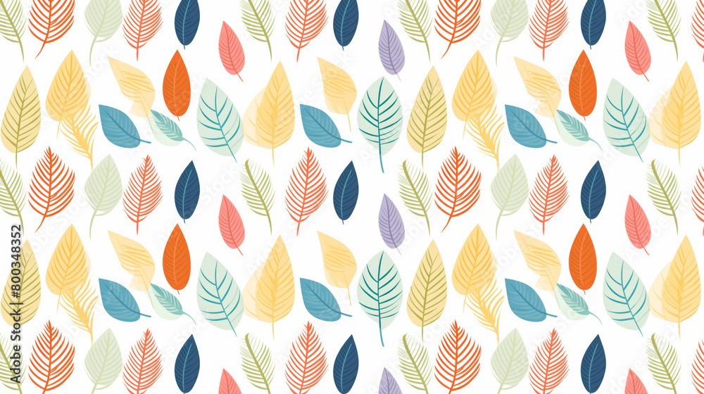 A pattern of colorful leaves on a white background.