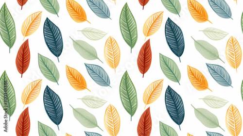 A pattern of colorful leaves on a white background.