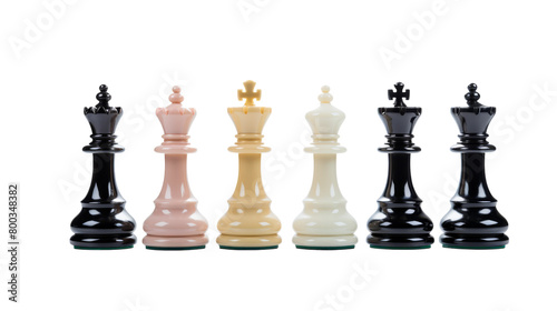 Chess pieces in a strategic formation on a white background on transparent background