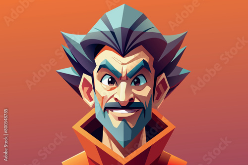 A cartoonish man with a beard and mustache is smiling