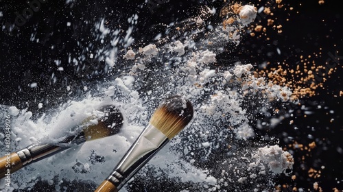 Two cosmetic brushes collide at high speed scattering