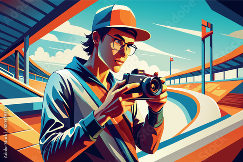 A man is holding a camera and taking a picture