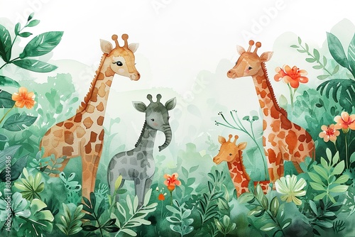 Watercolor Illustration Safari Animal Frame template