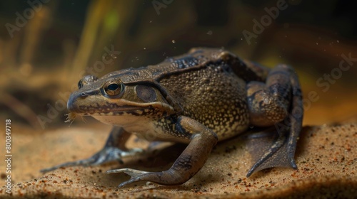 An image showing a frog blending effortlessly with the sandy environment, exemplifying camouflage