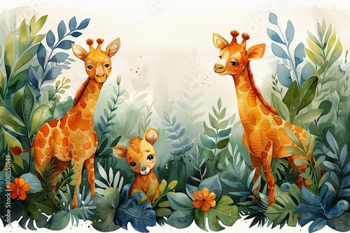 Watercolor Illustration Safari Animal Frame template © ranjan