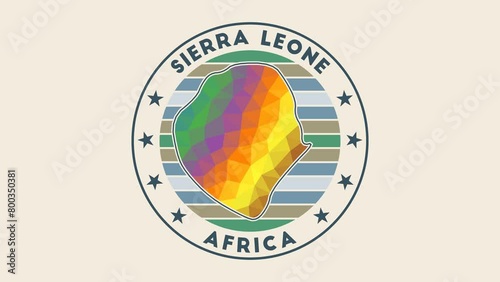 Sierra Leone intro video. Badge with the circular name and map of the country in low poly tech geometric style. Cool country round logo animation. photo