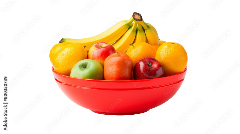 A vibrant red bowl overflows with a colorful variety of fresh fruit on transparent background A vibrant red bowl overflows with a colorful variety of fresh fruit on transparent background
