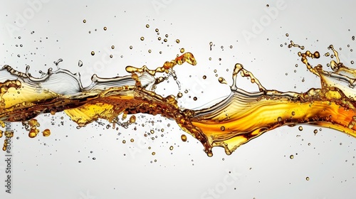  An orange liquid pours from a bottle's top into a white backdrop, filling its bottom