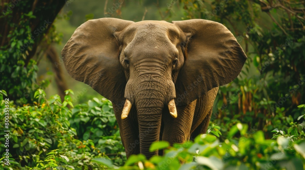 A captivating shot of an elephant surrounded by rich, dense foliage showcasing the beauty of its natural habitat