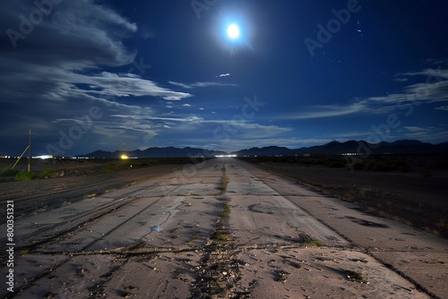 Area 51 Runway, Where Classified Aircraft Are Rumored to Take Off And Land Under Cover of Darkness, Shrouded in Secrecy And Speculation, Generative AI (ID: 800351321)