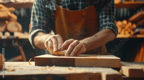 close up man owner a small furniture business is preparing wood for production. carpenter male is adjust wood to the desired size. architect, designer