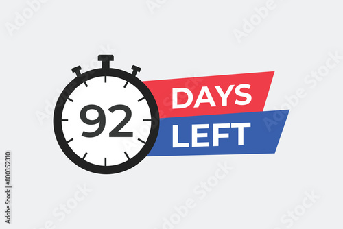 92 days to go countdown template. 92 day Countdown left days banner design. 92 Days left countdown timer