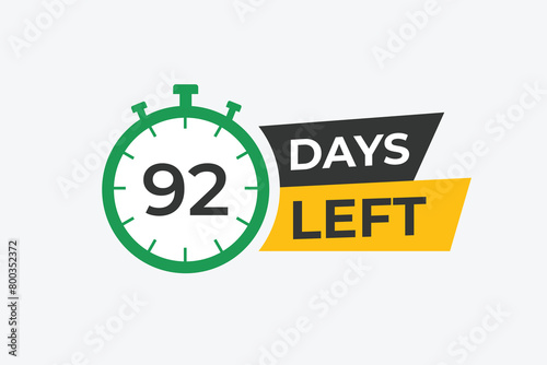 92 days to go countdown template. 92 day Countdown left days banner design. 92 Days left countdown timer