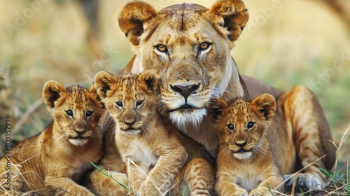 Lion cubs near their mother AI generated