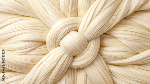  A tight close-up of a ball-shaped object with knots, situated against a pristine white background