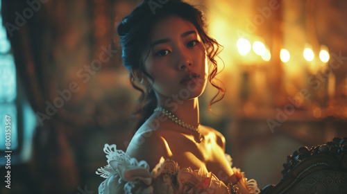 East Asian Victorian Beauty in Vintage Ambiance photo