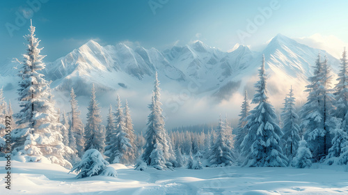 The snowy mountains are beautiful