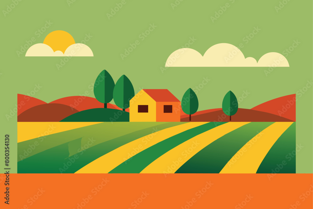 Farm fields in minimal and flat art work style vector