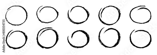  Free hand round chalk sketch  for note. Set of rough circle design elements drawn by hand.