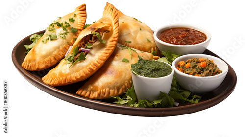 A colorful plate of food featuring a variety of sauces, adding unique flavors and textures to the meal on transparent background photo