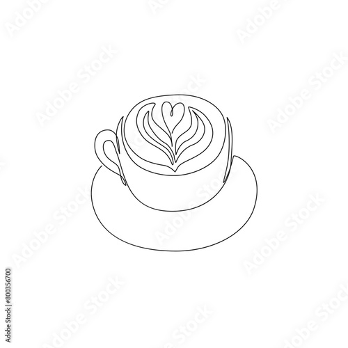Abstract coffee cup with heart drawing continuous one line art.