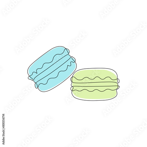 Continuous one line drawing of colorful French macaroons isolated on white background © Tanya Syrytsyna