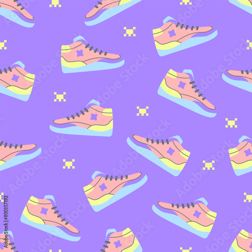 Seamless pattern with sneakers from the 90s.