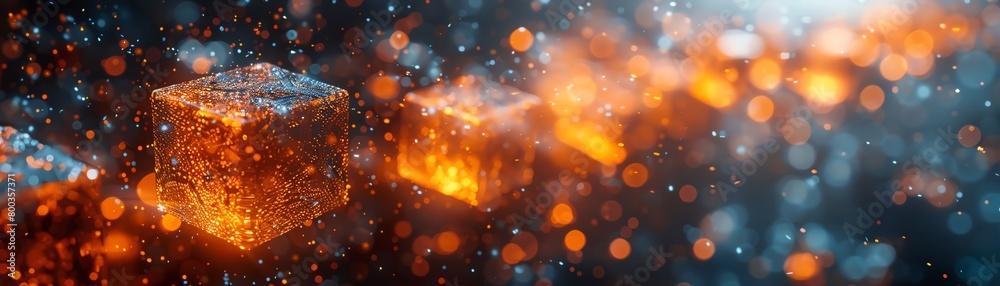 Obraz premium A beautiful abstract background of glowing orange and blue particles.
