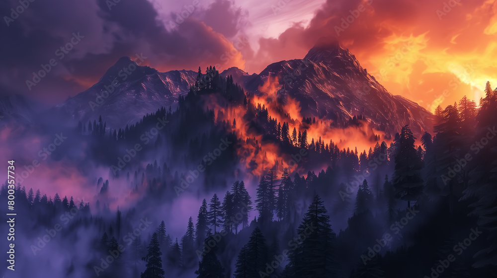 sunset or sunrise over mountains, dawn or dusk, landscape and nature. Wall Art Design for Home Decor, 4K Wallpaper and Background for desktop, laptop, Computer, Tablet, Mobile Cell Phone, Smartphone