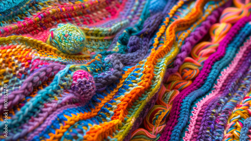 The result of knitting from unfinished colorful yarns  © Aku Creative
