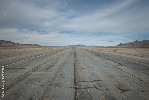 Area 51 Runway, Where Classified Aircraft Are Rumored to Take Off And Land Under Cover of Darkness, Shrouded in Secrecy And Speculation, Generative AI (ID: 800357787)