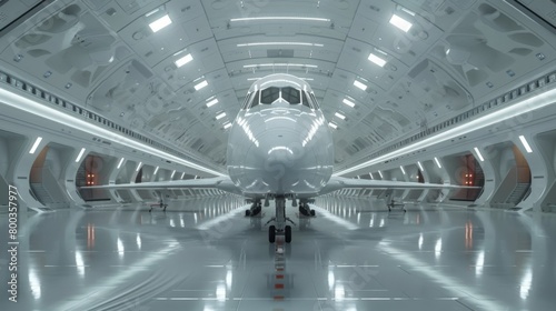 Large Jetliner Parked Inside Hangar