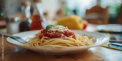 Prato de Espaguete com Molho de Tomate e Manjericão