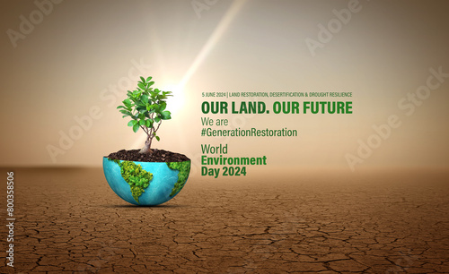 Картината върху платно World Environment Day 2024 concept - Land restoration, desertification and drought resilience, 3d tree background