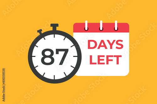 87 days to go countdown template. 87 day Countdown left days banner design. 87 Days left countdown timer